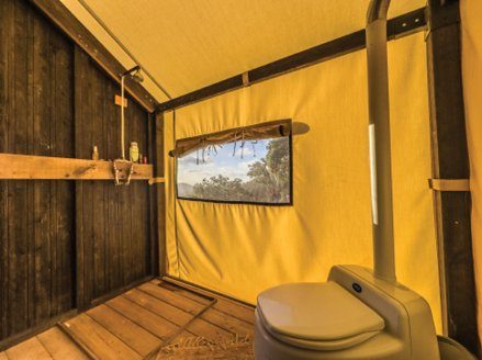 The tent bathroom with composting toilet